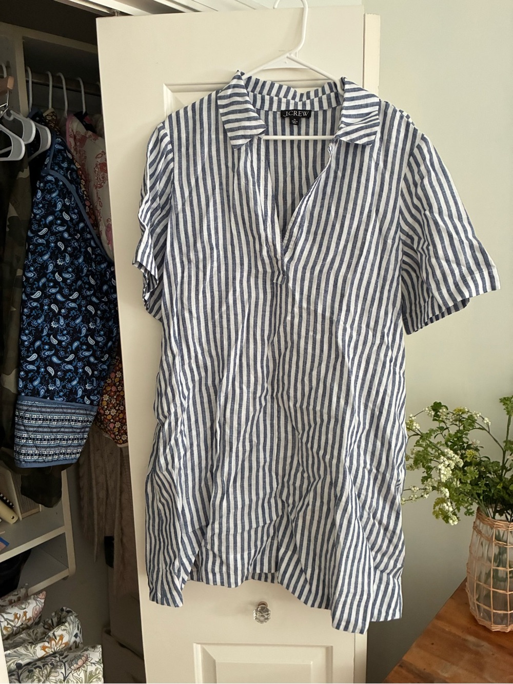 J.Crew Blue and White Striped Collared Tunic
